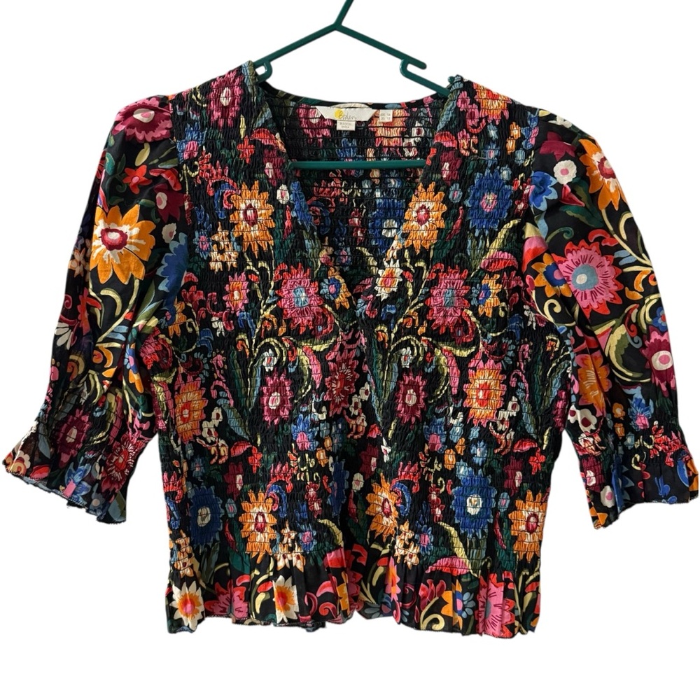 Boden Black Floral Blouse size 12